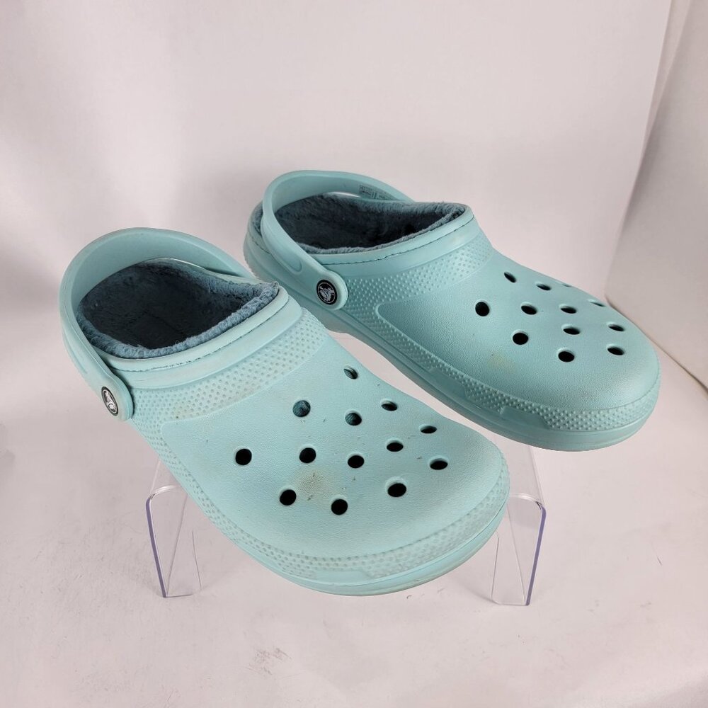 Crocs Classic Womens 12 Blue Slip On Lined Comfort Clogs Sandals Casual